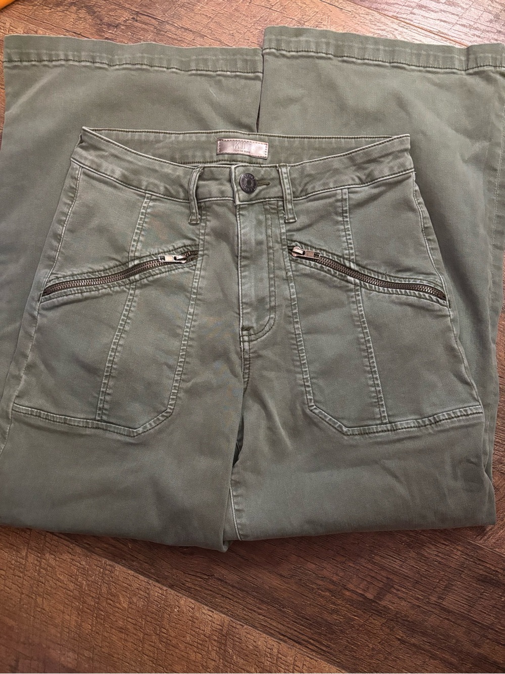 Kut from the Kloth High-Rise Utility Jeans in Olive Green
